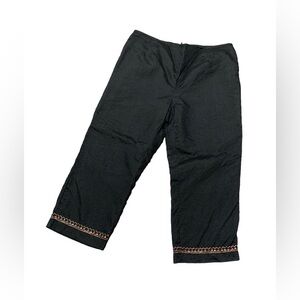 Sara Isabella Irish Linen Capris Pants Black Lined Embroidered.  Sz 16.   EUC!